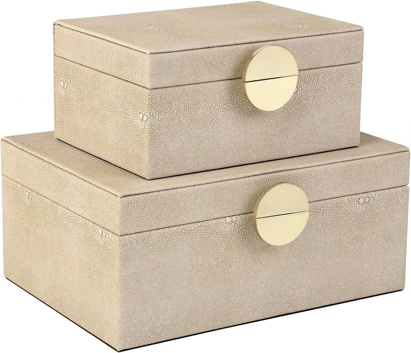 HofferRuffer Faux Leather Jewelry Boxes, Decorative Boxes Storage Accessory Organizer with Gold Hardware Decor, Classic Vegan Leather Set of 2 Pieces (Light Grey) - Image 1